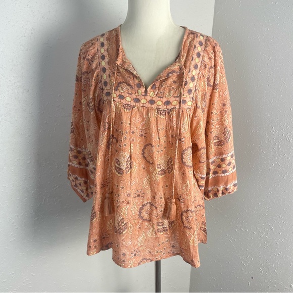 CLEOBELLA Amaryllis Organic Cotton Block Print Peasant Blouse S NWT - Picture 4 of 8